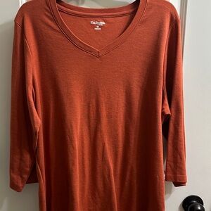 Kim Rogers Curvy Burnt Orange V-Neck 3/4 Sleeve Tee